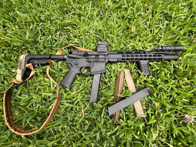 AR-9 w/ Glock mag, holosun and Malkhoff/ Modlite