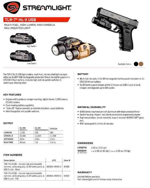 Streamlight TLR-7 HL-X USB 1000-Lumen Light 