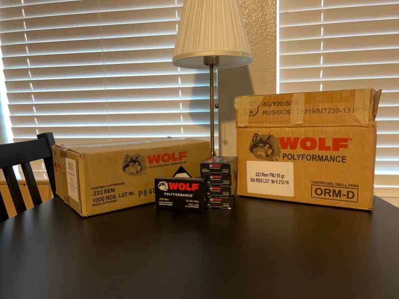 WOLF .223 5.56 ammo steel 55 gr FMJ 1000 rounds