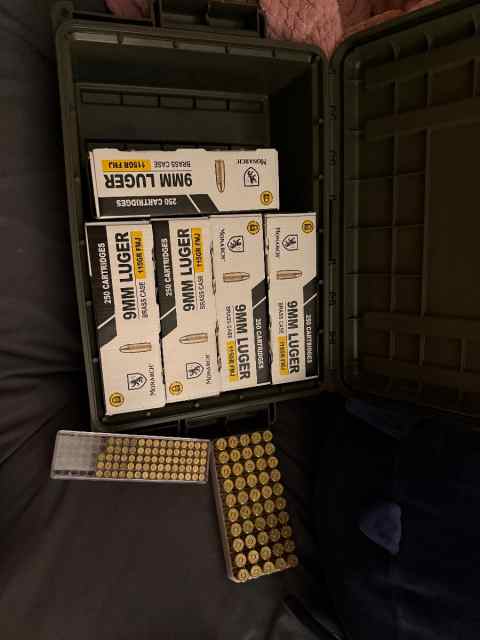 1250 rounds of 9mm Luger, 50 rounds of .45ACP