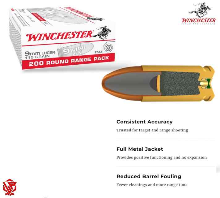 Winchester 9mm 115gr-200Rds+Hornandy Critical Defense 9mm - 100Rds