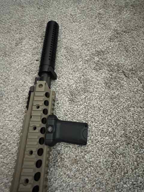 Airsoft AEG Rifle Tan with Suppressor and Grip