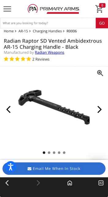 WTB used radian raptor VENTED charging handle ar15