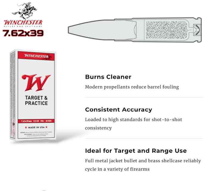 Winchester l 7.62x39mm 123 Grain FMJ  Ammo - 200Rds 