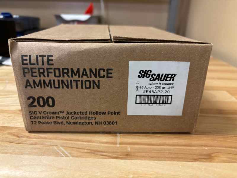 400 rounds Sig V Crown .45 ACP Hollow Points NIB